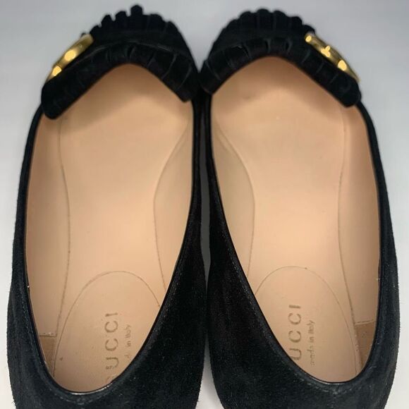 Gucci Marmont Flats GG Kiltie Fringe Suede Loafer Black Size EU 36.5 US 6.5 - Picture 6 of 11